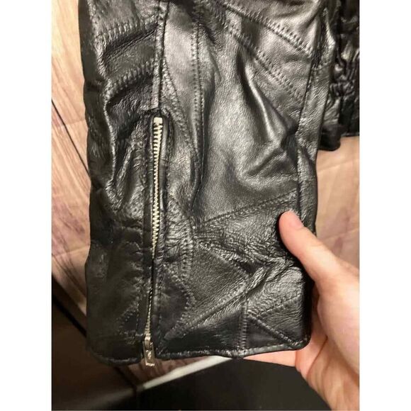 Leather jacket womans Large black biker Moto eagle god bless America NWT - Picture 11 of 12